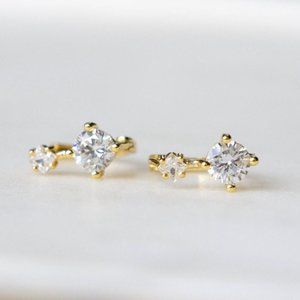 Diamond Huggie Earrings, Sterling Silver Diamond CZ Earrings, Statement Earrings